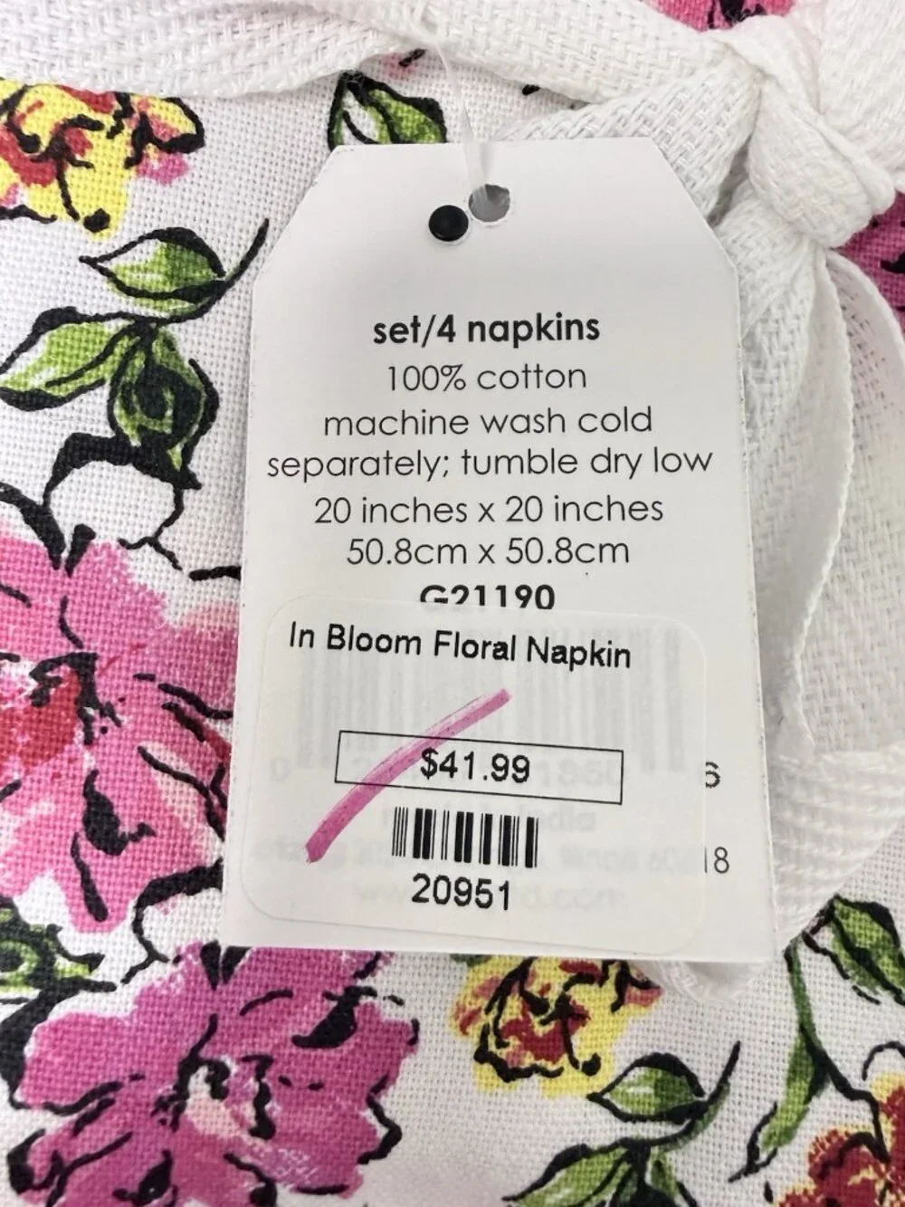 TAG Brand Set of 4 In Bloom Floral Napkins100% Cotton 20